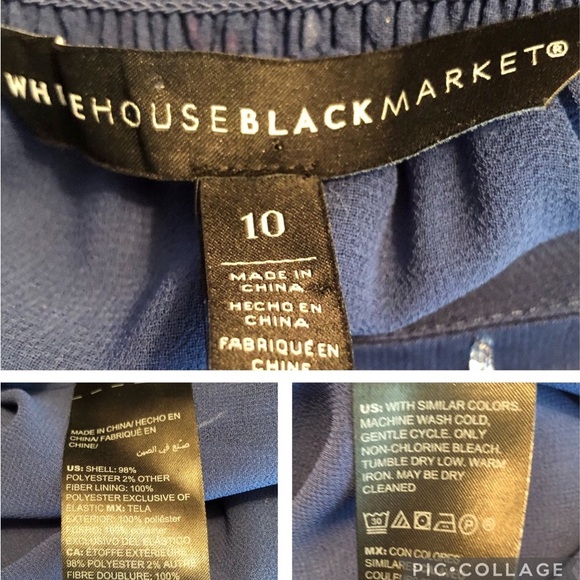 WHBM blue silver floral chiffon top M 10 - Picture 7 of 7